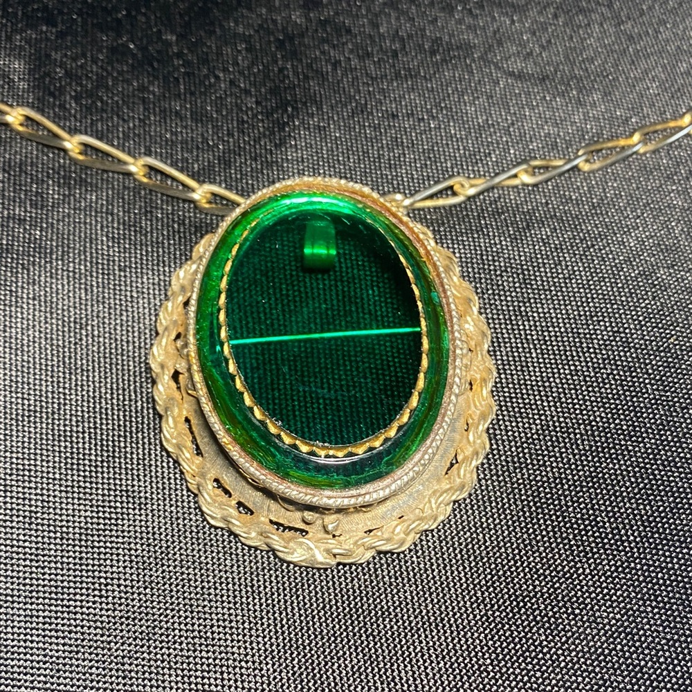 Gold Pendant Necklace with Green Stone